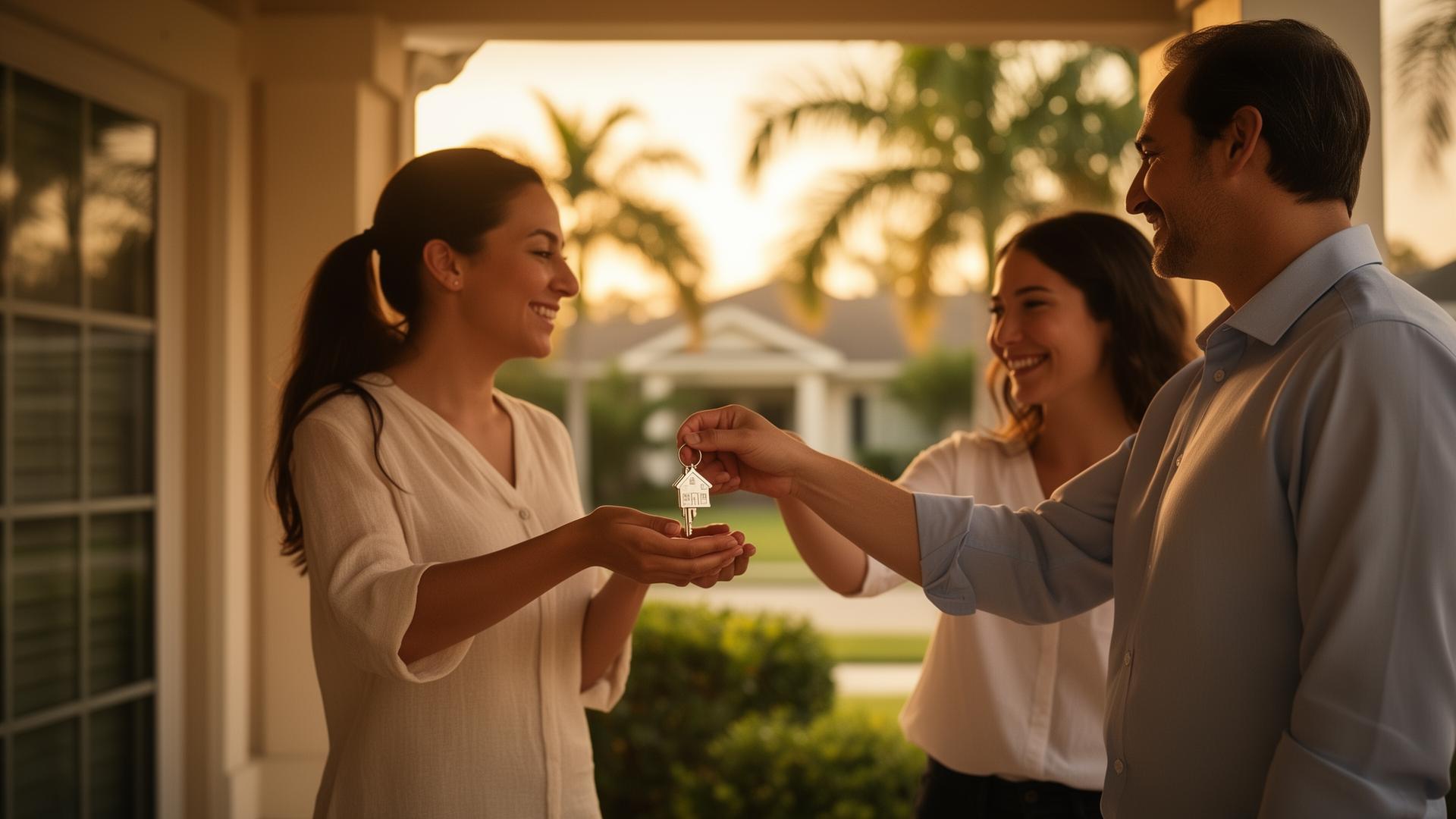 First-time homebuyers receiving keys to their new home